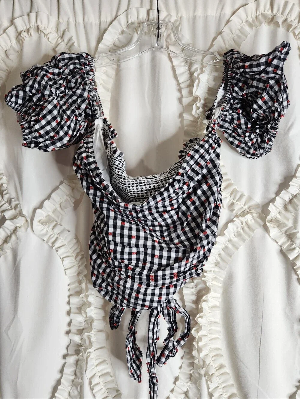 Anthropologie Dolan Left Coast Gingham Puff-Sleeve Shirt Size Large